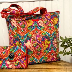 Vera Bradley Paisley Tote Bag with Matching Wallet Set